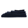 Stack of navy blue towels on a white background