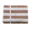 Folded towel with brown and white stripes on a white background
